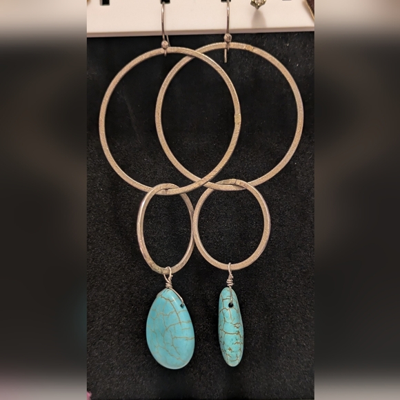 Handmade blue stone hoop drop earrings - Picture 1 of 2